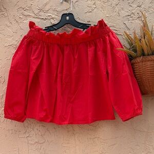 Forever 21 Red Off-Shoulder Cropped Blouse